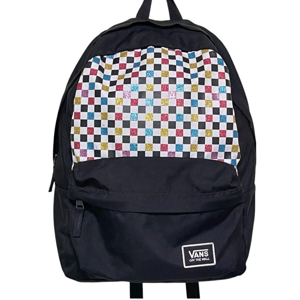 Vans Backpack Laptop Bag Checkerboard Colorful Glitter Zip Close School Everyday